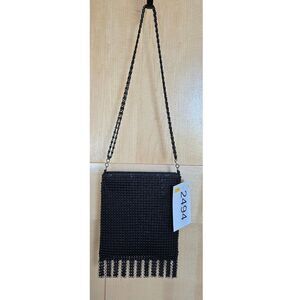 Vintage Black Beaded Fringe Evening Bag With Chain Strap classic old money